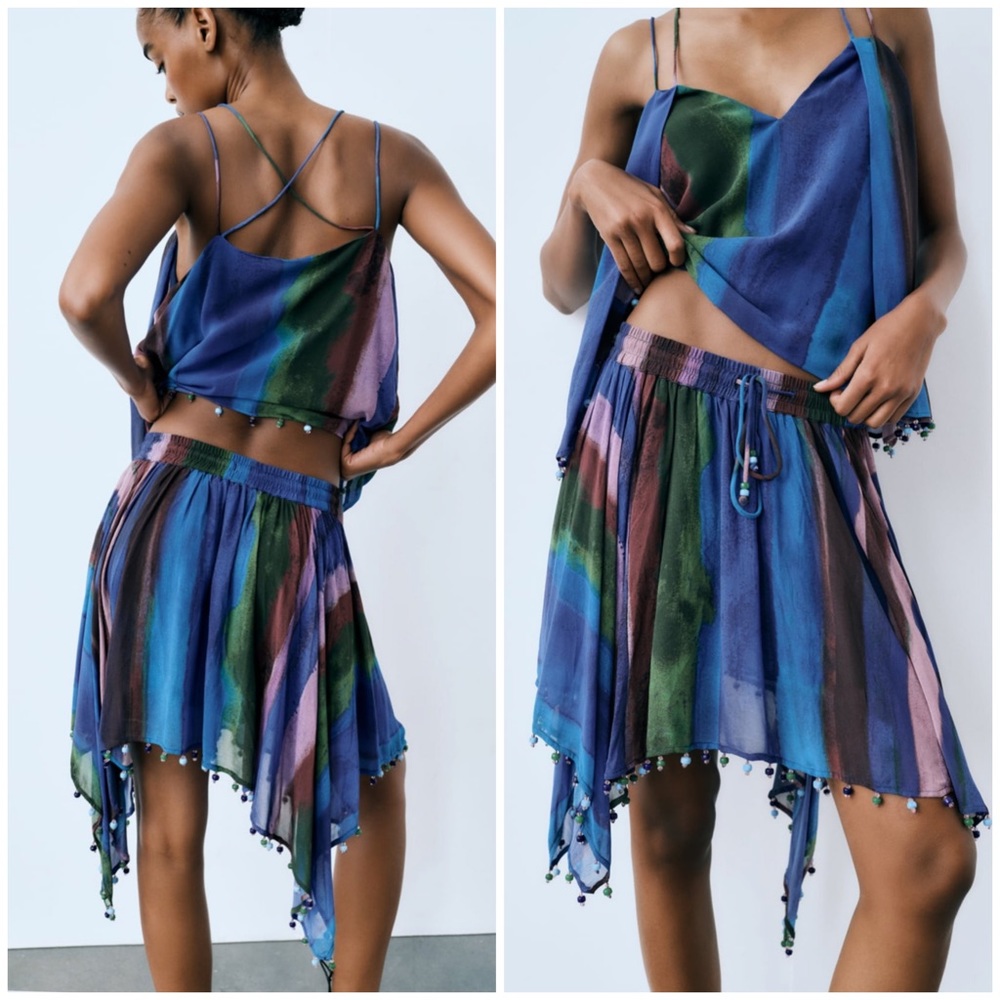 Zara Asymmetrical Skirt in Blue and Green